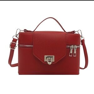 Red Structured Handbag with Silver Accents